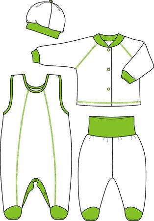 Set of clothes and headdress for the newborn childのイラスト素材