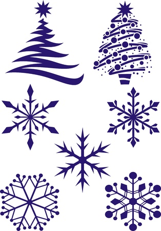 Different types of snowflakes and fir-trees for new yearのイラスト素材