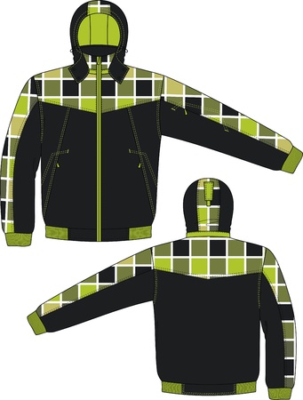 Jacket winter with a hood and from checkered fabricのイラスト素材