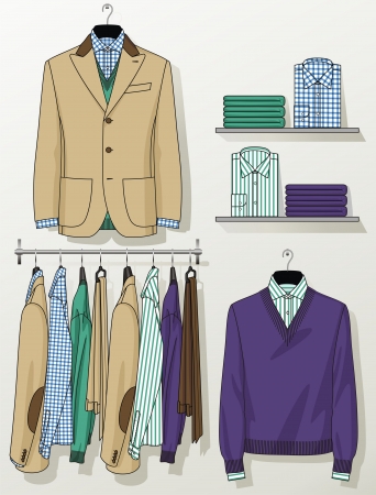 The suit for the man hangs on a hangerのイラスト素材