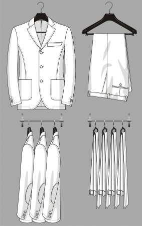 The jacket and trousers for the man hang on a hangerのイラスト素材