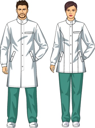 Dressing gown for the man and the woman with pockets and a beltのイラスト素材