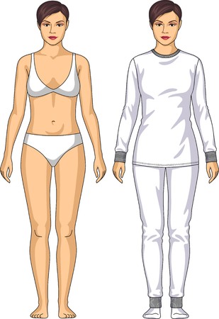 Figure of the standing woman in front and behindのイラスト素材