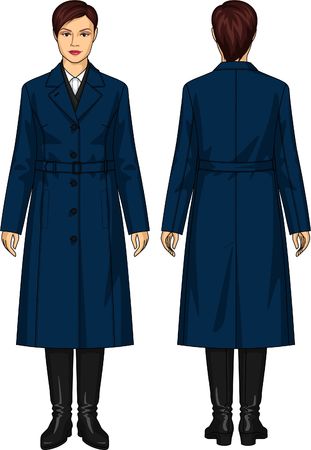 Coat female classical with a beltのイラスト素材