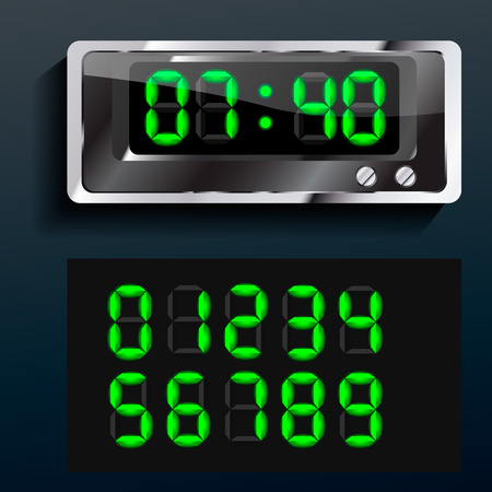 vector blue glowing digital numbers clock ledのイラスト素材