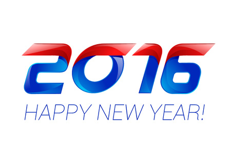 Happy new year 2016 text design blue and red.