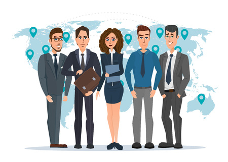 Leader and a team. Group of men and women politicians. leadership or global business concept. transnational corporate structure. Vector illustration isolated on white background in flat style.のイラスト素材