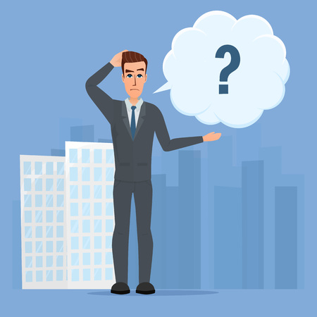 Vector illustration of cartoon with bar question mark. Business cartoon concept. Vector creative color illustrations flat design in flat modern style.のイラスト素材