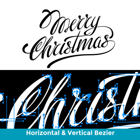 Merry Christmas, lettering, calligraphy the inscription is made in the horizontal and vertical lines bezier with light background for logo, banners, labels, postcards, prints, posters, web.のイラスト素材