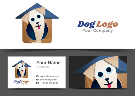 Dog Corporate Logo and Business Card Sign Template. Creative Design with Colorful Logotype Visual Identity Composition Made of Multicolored Element. Vector Illustration.のイラスト素材