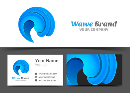 Blue Wave Corporate Logo and Business Card Sign Template. Creative Design with Colorful Logotype Visual Identity Composition Made of Multicolored Element. Vector Illustration.のイラスト素材