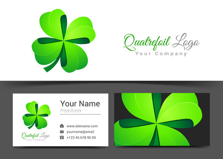 Four Leaf Green Clover. Lucky Quatrefoil. Good Luck Corporate Logo Business Card Sign Template. Creative Design Colorful Logotype Visual Identity Composition Multicolored Element. Vector Illustration.のイラスト素材