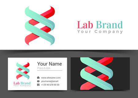 DNA Lab Corporate Logo and Business Card Sign Template. Creative Design with Colorful Logotype Visual Identity Composition Made of Multicolored Element. Vector Illustration.のイラスト素材
