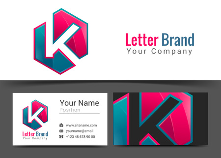K Letter Corporate Logo and Business Card Sign Template. Creative Design with Colorful Logotype Visual Identity Composition Made of Multicolored Element. Vector Illustration.のイラスト素材