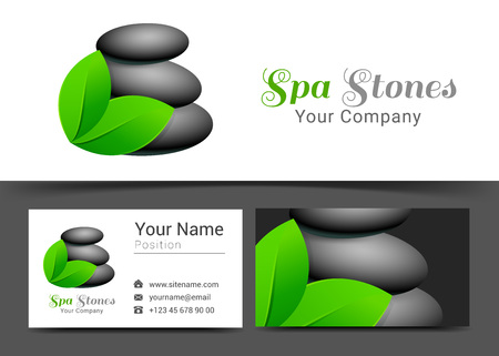 Beautiful Spa Stones Yoga Beauty Corporate Logo and Business Card Sign Template. Creative Design with Colorful Logotype Visual Identity Composition Made of Multicolored Element. Vector Illustration.のイラスト素材