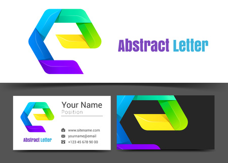 E Letter Corporate Logo and Business Card Sign Template. Creative Design with Colorful Logotype Visual Identity Composition Made of Multicolored Element. Vector Illustration.のイラスト素材