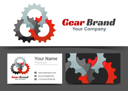 Corporate and business card gear sign template. Creative design with colorful business visual identity composition made of multicolored element.のイラスト素材