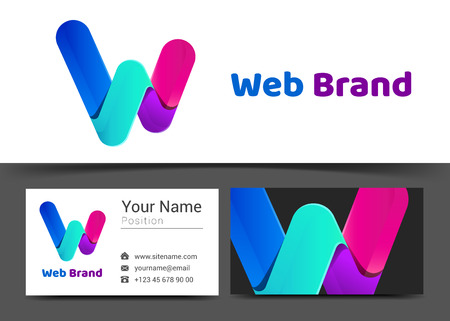 letter W Corporate and business card sign template. Creative design with colorful business visual identity composition made of multicolored element.のイラスト素材