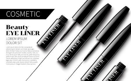 Eyeliner Package Design Premium Ads mock up Soft isolated white Background. Excellent Advertising. Cosmetic Package Design Sale Promotion New Product. 3D Vector Illustration.のイラスト素材