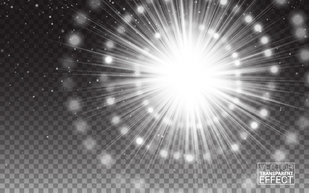 Vector Effect White Rays of Light Flare abstract illustration. Realistic Design Elements on Isolated Transparent Background. Vector Illustration. Magic concept.のイラスト素材