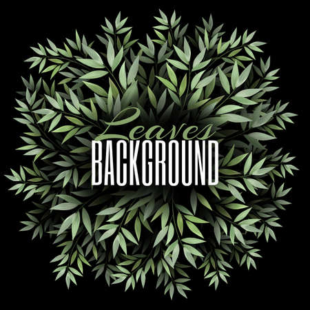 Natural Realistic Overgrown tree branches with fresh green leaves. Background design template for advertising web social media ads. Round concept composition with plants. Vector illustration.のイラスト素材