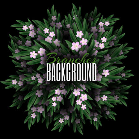 Natural Realistic pink blossom and green leaves. Round concept composition with plants. Background design template for advertising web social media ads. vector illustration.のイラスト素材