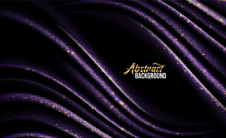 Luxury purple fabric shining with gold glitter sparkles. Awarding the nomination ceremony black wavy background with. Abstract Vector Backgroundのイラスト素材