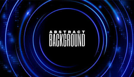 Abstract blue neon rings. Light effect. The whirlwind of shiny particles. Flashes of light on Circle. Empty space for text.Vector objectのイラスト素材