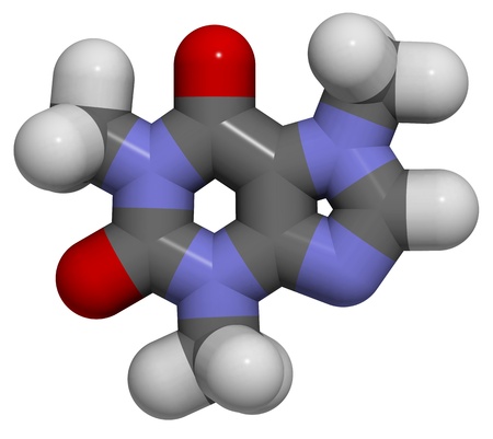 3D molecular structure of caffeineの写真素材