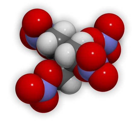 3D molecular structure of the explosive compound pentaerythritol tetranitrate (PETN)の写真素材