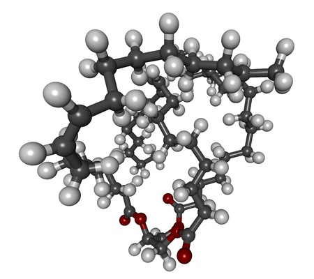 3D molecular structure of one of the unsaturated triglycerides found in olive oil and other vegetable oils.の写真素材