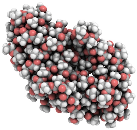 Molecular structure of a particle,of polylactic acid (PLA), a bioplastic that is a sustainable alternative for a number of petroleum-based plastics.の写真素材