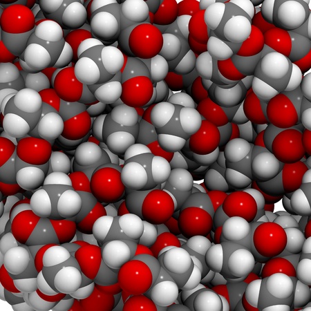 Molecular structure of a particle,of polylactic acid (PLA), a bioplastic that is a sustainable alternative for a number of petroleum-based plastics.の写真素材