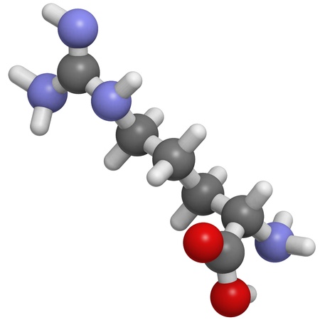 Chemical structure of a molecule of L-Arginine (Arg, R). This is a nonessential amino acid. の写真素材