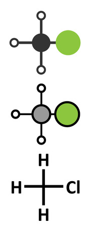 Chloromethane (methyl chloride) molecule. Stylized 2D renderings and conventional skeletal formula.のイラスト素材