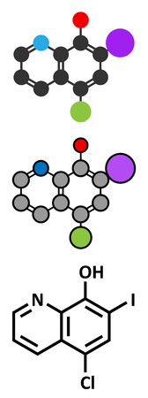 Clioquinol (iodochlorhydroxyquin) antifungal and antiprotozoal drug molecule.のイラスト素材