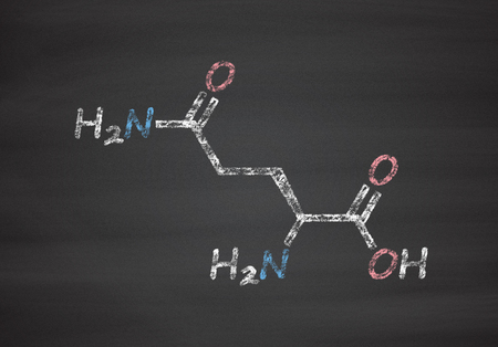 Glutamine (l-glutamine, Gln, Q) amino acid molecule. Chalk on blackboard style illustration.の写真素材