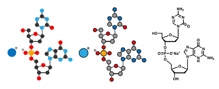 Guadecitabine cancer drug molecule (DNA methyltransferase inhibitor). Stylized 2D renderings and conventional skeletal formula.のイラスト素材