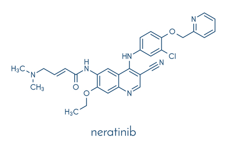 Neratinib breast cancer drug molecule. Skeletal formula.のイラスト素材