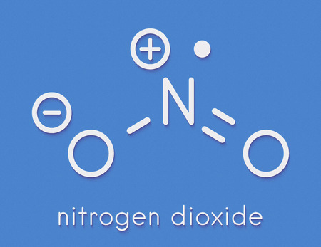 Nitrogen dioxide (NO2) air pollution molecule. Free radical compound, also known as NOx. Skeletal formula.の写真素材