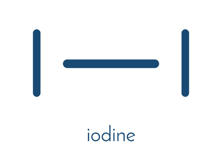 Iodine (I2) molecule. Solutions of elemental iodine are used as disinfectants. Skeletal formula.のイラスト素材