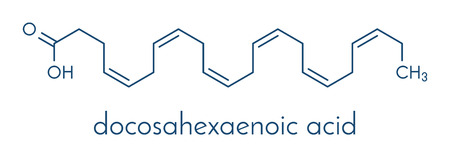 Docosahexaenoic acid (DHA, cervonic acid) molecule. Polyunsaturated omega-3 fatty acid present in fish oil. Skeletal formula.のイラスト素材