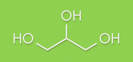 Glycerol (glycerin) molecule. Produced from fat and oil triglycerides. Used as sweetener, solvent and preservative in food and drugs. Skeletal formula.の写真素材