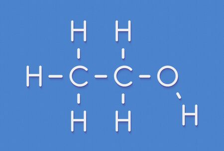 Alcohol (ethanol, ethyl alcohol) molecule, chemical structure. Skeletal formula.