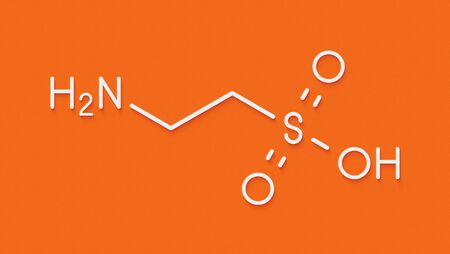Taurine (2-aminoethanesulfonic acid) molecule. Common ingredient of energy drinks and nutritional supplements. Skeletal formula.の写真素材