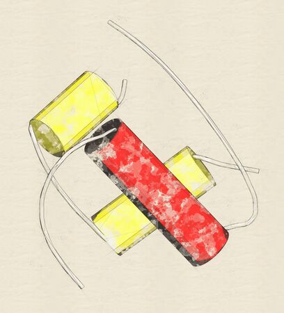 Insulin peptide hormone. Important drug in treatment of diabetes. 3D rendering based on protein data bank entry 1trz. Stylized cartoon model, A chain colored yellow, B chain red.の写真素材