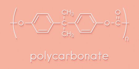 Polycarbonate (PC) plastic, chemical structure. Made from phosgene and bisphenol A. Skeletal formula.の写真素材