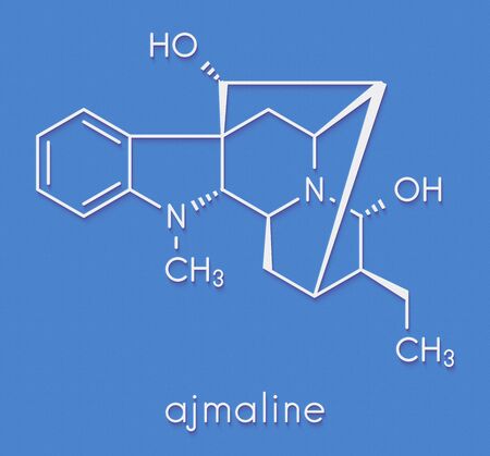 Ajmaline antiarrhytmic agent molecule.  Skeletal formula.の写真素材