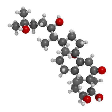 Ecdysone insect molting prohormone. 3D rendering. Atoms are represented as spheres with conventional color coding: hydrogen (white), carbon (grey), oxygen (red).の写真素材