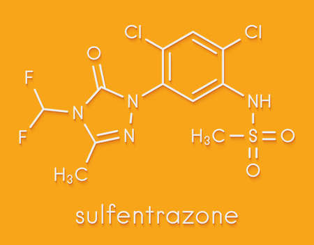 Sulfentrazone herbicide molecule. Skeletal formula.の写真素材